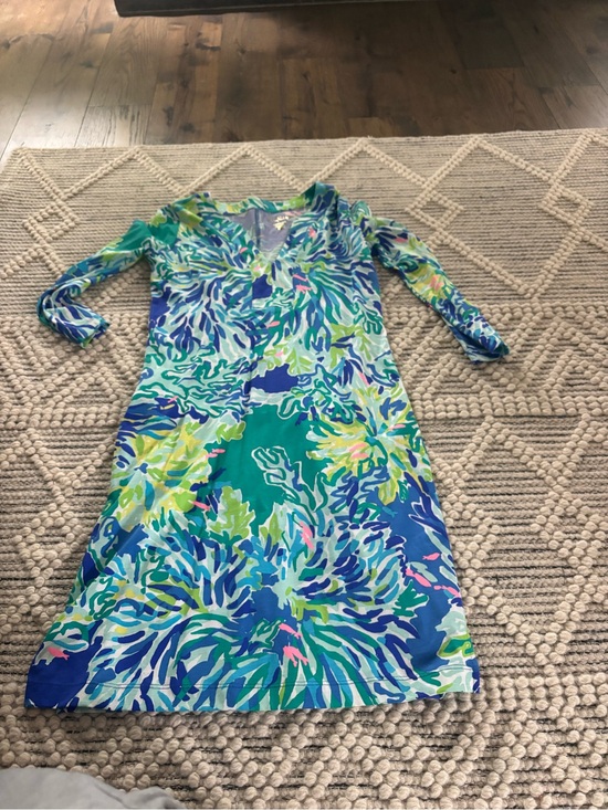 Lilly Pulitzer Dresses & Skirts - Lilly Pulitzer Teal, Blue & Green Floral Long‑Sleeve Shift Dress